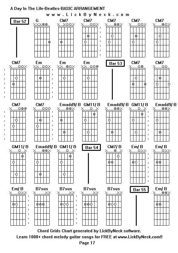 Chord Grids Chart of chord melody fingerstyle guitar song-A Day In The Life-Beatles-BASIC ARRANGEMENT,generated by LickByNeck software.